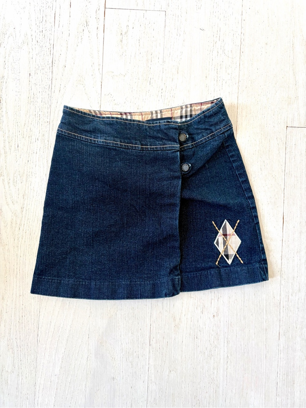 Burberry Dark Blue Denim Skirt with Plaid Detail (girls size 5)